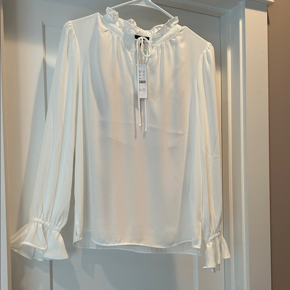 J. Crew Factory White Ruffle Tie Blouse